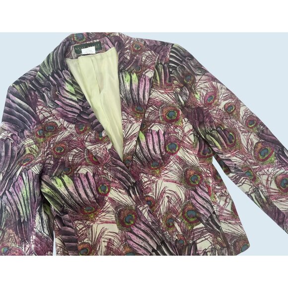 Vintage HARVÉ BENARD Peacock Printed Blazer Jacket Size Medium - Picture 1 of 8